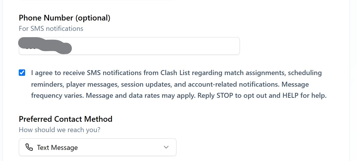 SMS Consent Screenshot